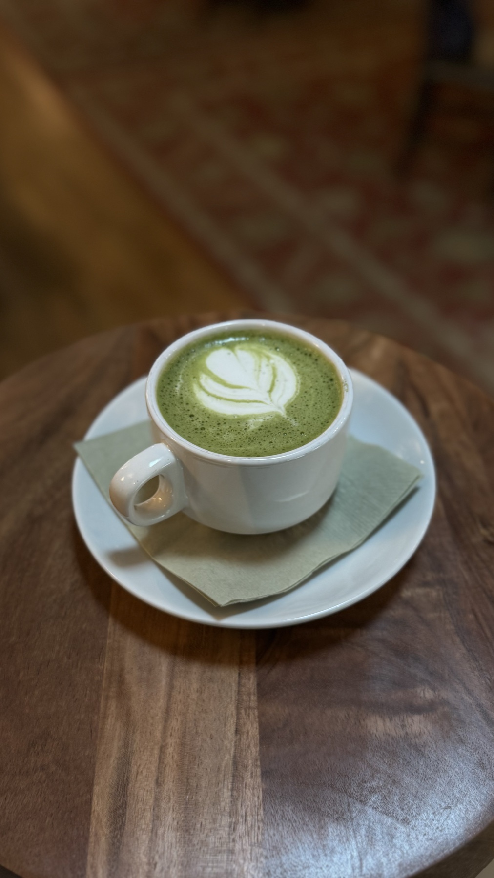 A matcha latte prepared at Chocolaterie Stam Colorado