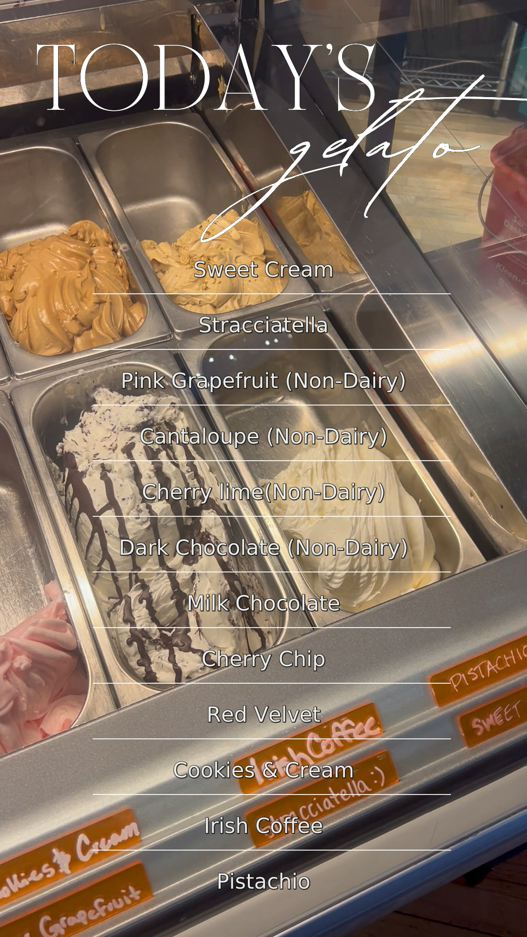 Today’s Chocolaterie Stam Colorado gelato flavor board